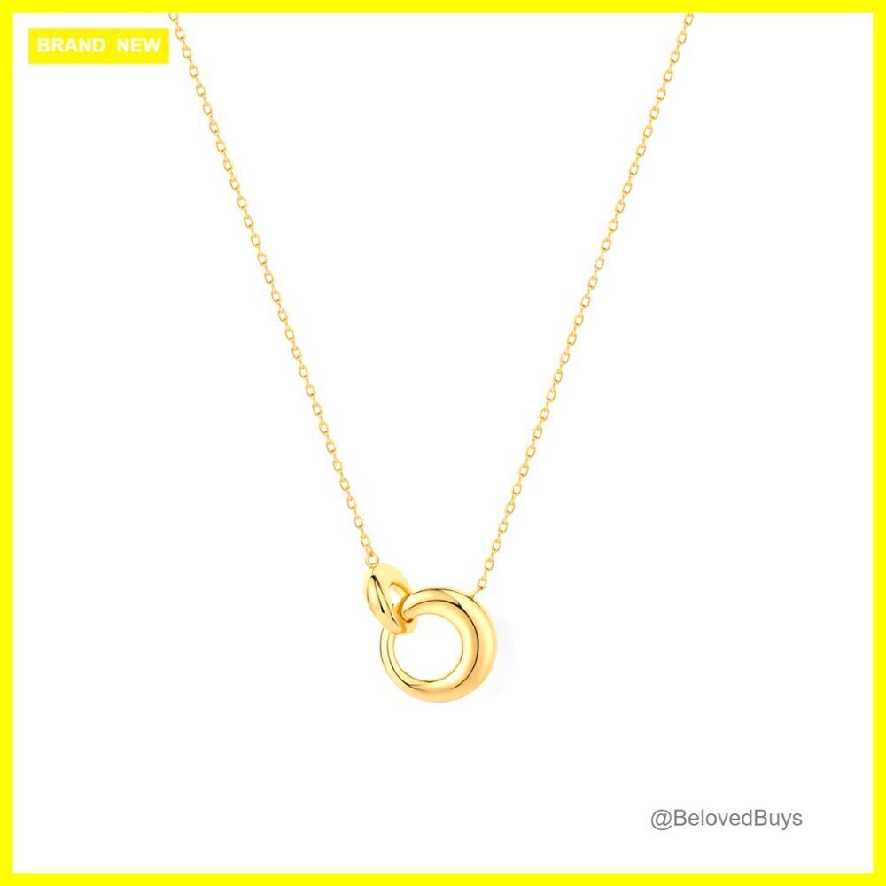 14K Gold Plated Dainty Interlock Pendant Necklace 16" with Extender